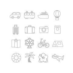 おでかけラインアイコンセット：旅行とレジャーのベクター素材 - Outing Line Icon Set: Travel and Leisure Vector Material