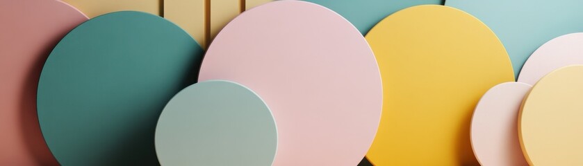 A vibrant arrangement of circular shapes in various pastel colors, creating a modern, artistic display.