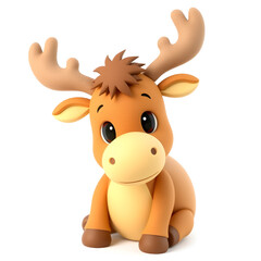 Moose &ndash; 3D baby moose, tiny soft antlers, round plump body, big shiny eyes, pastel brown and yellow tones, white background
Generative AI