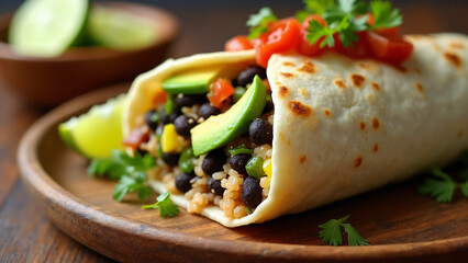 Fresh Avocado and Black Bean Burrito with Salsa