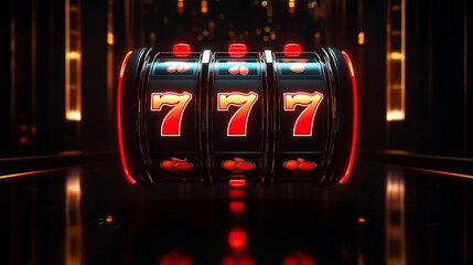 Black and Gold Slot Reel Showing 777