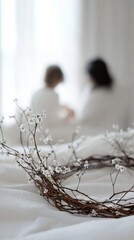 Delicate crown of thorns displayed with white flowers on easter morning