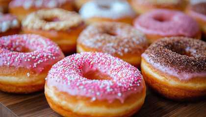 Delicious Sprinkled Donuts Pink, Brown, and Glazed Variety
