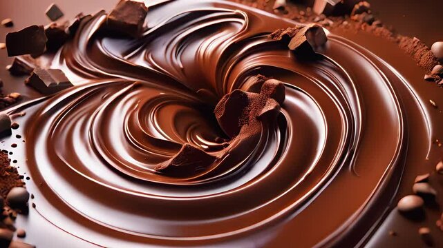 v&oacute;rtice de chocolate derretido com peda&ccedil;os saborosos