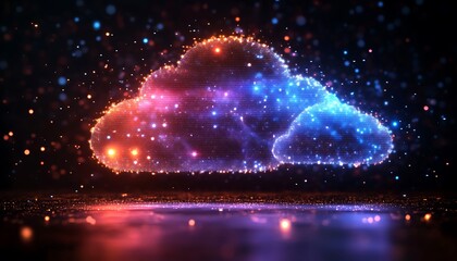 Obraz premium Glowing cloud computing concept illustration with abstract and colorful particles