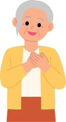 smiling senior woman hand on the chest with impressive illustration