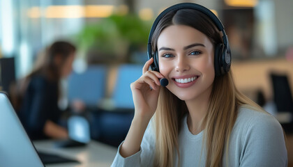Smiling Customer Service Agent, Headset, Office, Support, Help, Call Center, Technology, Communicati