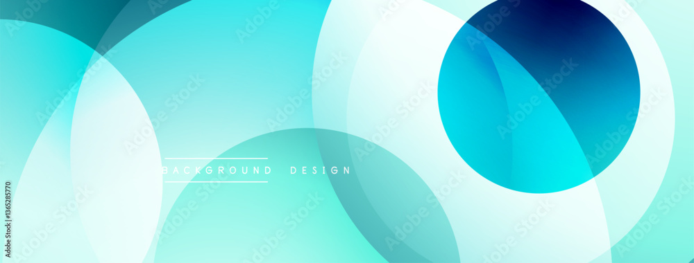 Poster abstract composition with layered circular elements, blending gradients and soft transitions, creati