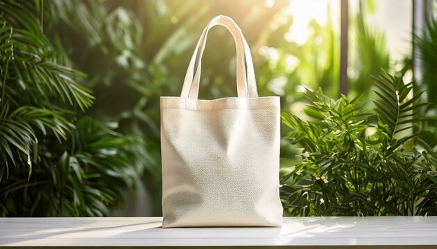 ecobag, bolsa ecol&oacute;gica com fundo de plantas, conceitos de sustentabilidade, reciclagem