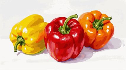 Three vibrant bell peppers isolated watercolor vector illustration svg