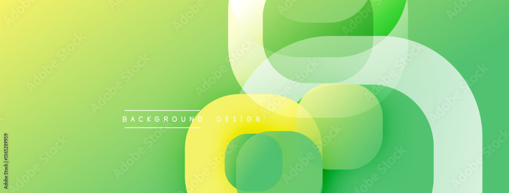 Poster Circular abstract design with overlapping translucent circles and round shapes, blending gradients and smooth curves, creating depth, contrast, and a dynamic visual effect