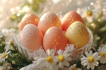 Obraz premium This picture was taken of an Easter egg with patterned motifs based on apricot colors. Generative AI 