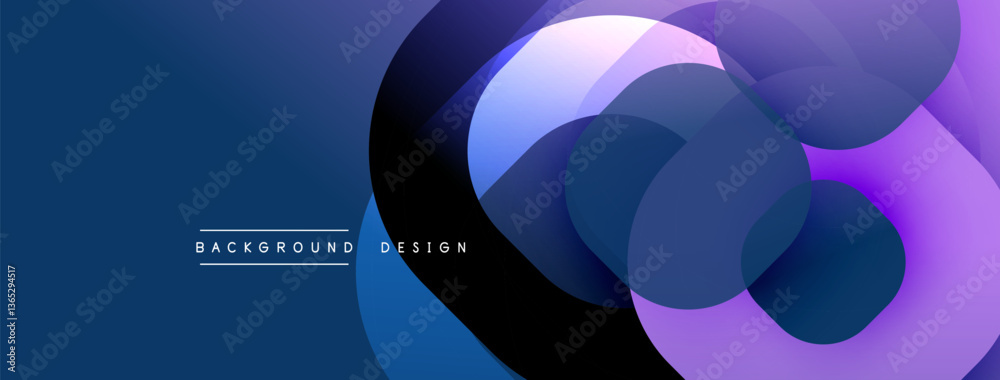 Poster Circular abstract design with overlapping translucent circles and round shapes, blending gradients and smooth curves, creating depth, contrast, and a dynamic visual effect