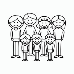 Stick Figure Family - Simple Black and White Line Drawing vector. happy family with children. family of four