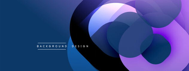 Circular abstract design with overlapping translucent circles and round shapes, blending gradients and smooth curves, creating depth, contrast, and a dynamic visual effect