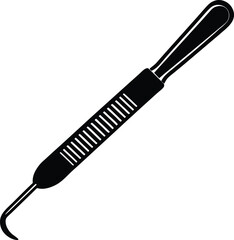 Dental Probe Instrument Isolated Over Transparent Background, Metal Tool, Dental Care