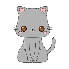 kawaii grey cat vector