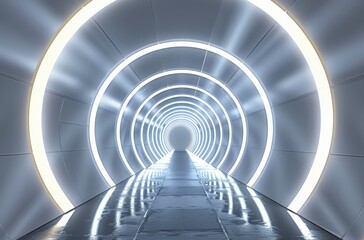 Obraz premium Futuristic tunnel illuminated with circular lights