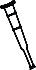 Isolated Crutch in Black Silhouette with Transparent Background For Medical Use