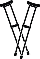 Two Black Crutches Crossed Medical Equipment on Transparent Background