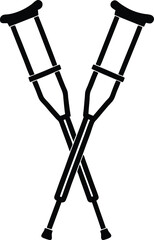 Pair of Black Crutches Crossing Each Other on Transparent Background, Medical Aid