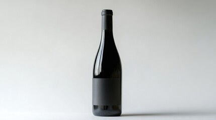 A solitary bottle of Pinot Noir, with a classic black label, standing isolated against a white background for a minimalist look.