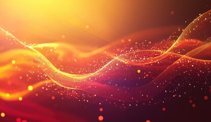 Abstract fiery, glowing waves of light.  A dynamic display of particles and light, creating a sense of energy and movement