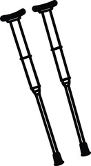 Pair of Crutches Outline with Adjustable Height and Padded Supports on Transparent Background