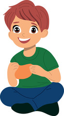Child eat snack.Adorable child illustration with a cheerful expression, perfect for children's designs and educational projects.
