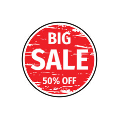 Big sale 50% off concept badge vector illustration. Special offer creative circle banner. Graphic design.