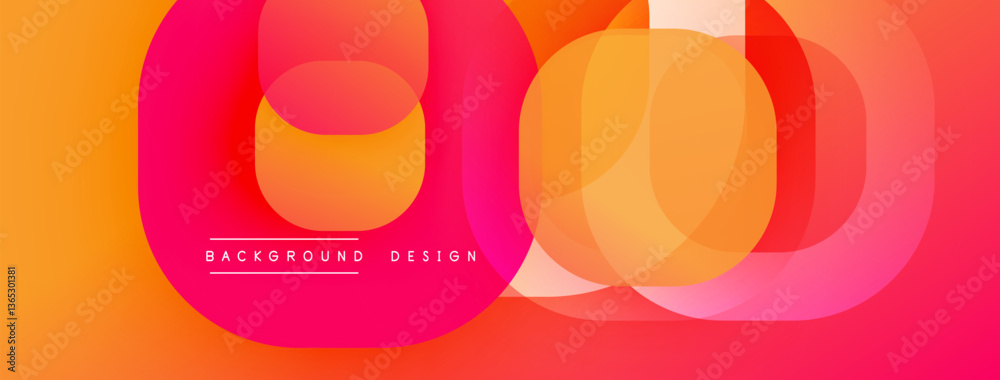 Poster Circular abstract design with overlapping translucent circles and round shapes, blending gradients and smooth curves, creating depth, contrast, and a dynamic visual effect