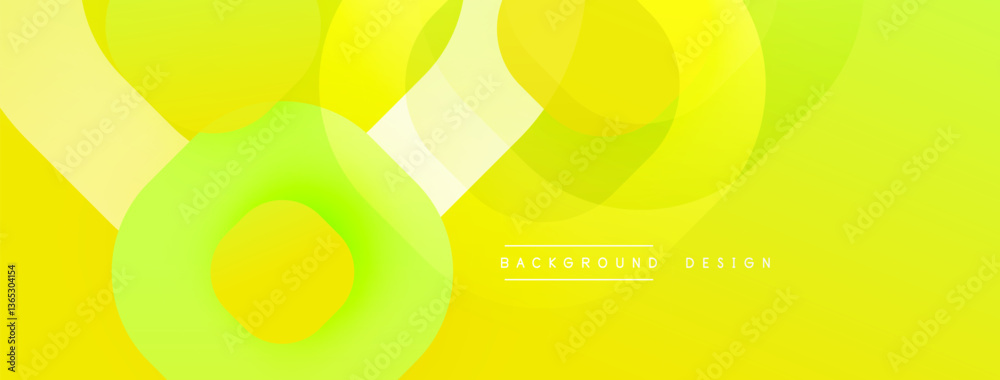 Poster Circular abstract design with overlapping translucent circles and round shapes, blending gradients and smooth curves, creating depth, contrast, and a dynamic visual effect