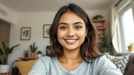 Portrait of a beautiful young woman smiling and looking at the camera