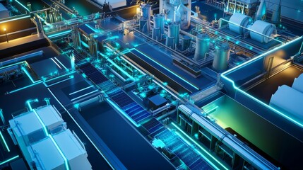Fototapeta premium A futuristic AI controlled renewable energy grid integrating solar, wind, and hydroelectric power systems for efficient distribution