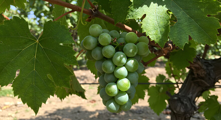 Verdant grapevine cluster glistening under the sun, a study in organic texture