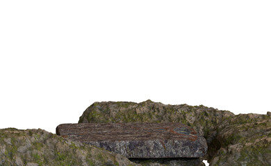 Rocky outcrop with flat surface, outdoor scene