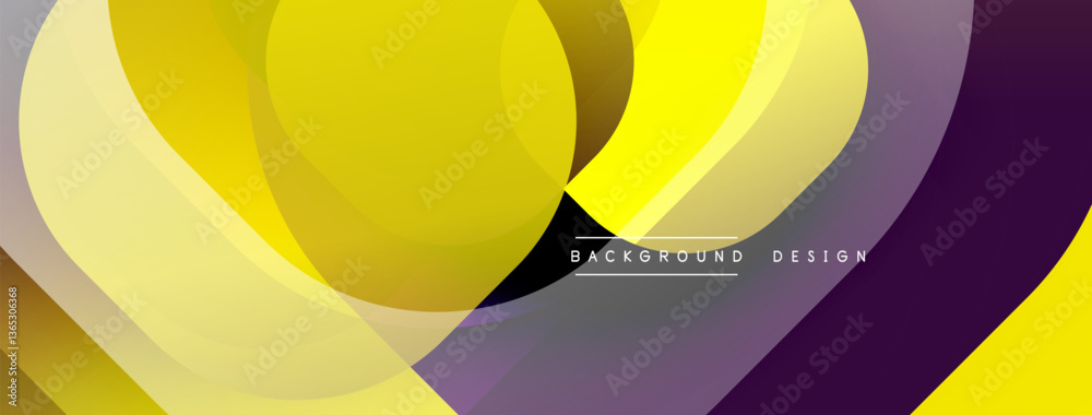 Poster Circular abstract design with overlapping translucent circles and round shapes, blending gradients and smooth curves, creating depth, contrast, and a dynamic visual effect