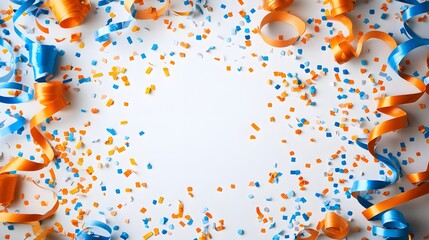 Festive Celebration: Blue and Orange Confetti and Streamers
