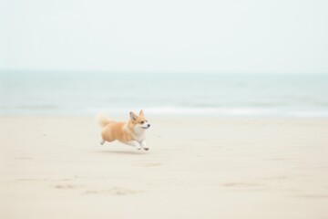 Fototapeta premium A corgi dog running at the beach outdoors animal mammal.