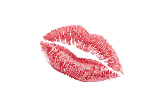 A realistic red lipstick kiss print with visible texture and lip lines suggestive, bold, and passionate, leaving behind a classic symbol of love and allure, isolated on a transparent background