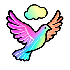 Rainbow Dove of Peace Flying with Cloud Illustration
