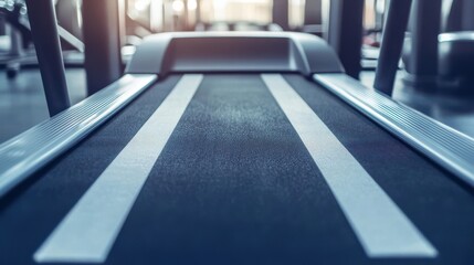 Closeup of treadmill with white striped markings.