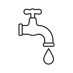 Simple Line Drawing of a Faucet with Dripping Water