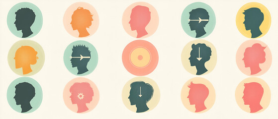 Flat design illustration of a target and arrow in the center, with gears in the background symbolizing a digital marketing strategy for the Japanese market