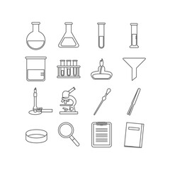 Obraz premium 実験器具ラインアイコンセット(白地あり)：科学研究のベクター素材 - Laboratory Equipment Line Icon Set: Scientific Research Vector Material