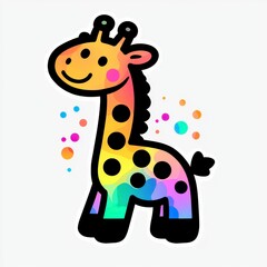 Rainbow Watercolor Giraffe Illustration, Cute Cartoon Animal Design