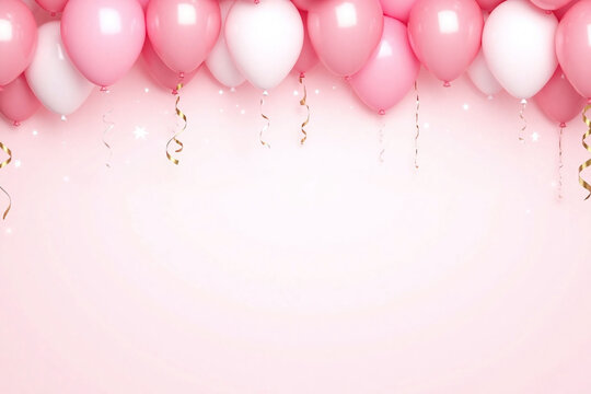 pink balloons and stars on a pink background