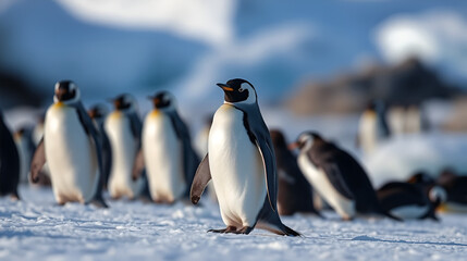 Fototapeta premium Adelie penguin on the ice in Antarctica