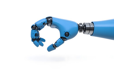 Close-up blue Robotic hand isolated on white background