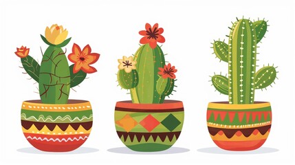 Fototapeta premium Series of eco-friendly cactus clipart promoting green celebrations for Cinco de Mayo.